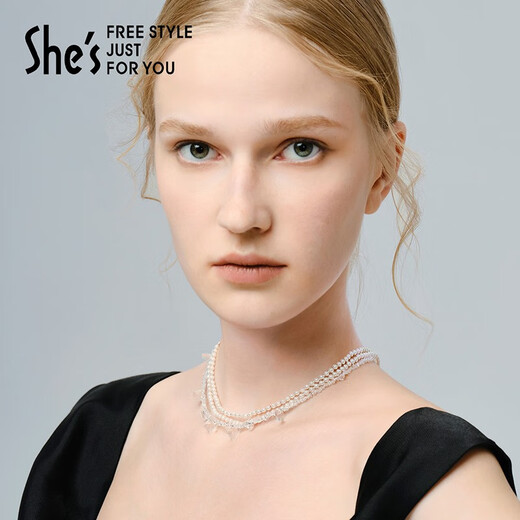 She s Qianzi Ice and Snow Secret Light Luxury Crafts Pearl Necklace Crystal Multi-Layered Necklace Clavicle Chain Birthday Gift Silver H0