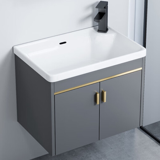 Combinación de gabinete de baño de lavado de pared de casa ancha combinación de baños pequeños de apartamento pequeño de cerámica integrada lavabo profundamente piscina de lavabo 48 cm 4837 con grifo + gabinete espejo