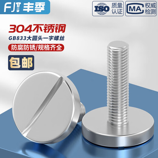 Fengji 304 stainless steel flat head large round head screws GB833 slotted cylindrical head M2M3M4M5M6M8M10 M3*20 5 pcs