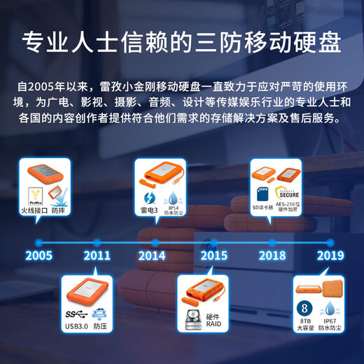 LaCie雷孜小金刚 移动硬盘 三防 1TB  Rugged USB-C  机械硬盘 USB Type-C/3.2 兼容mac 便携防跌 外接