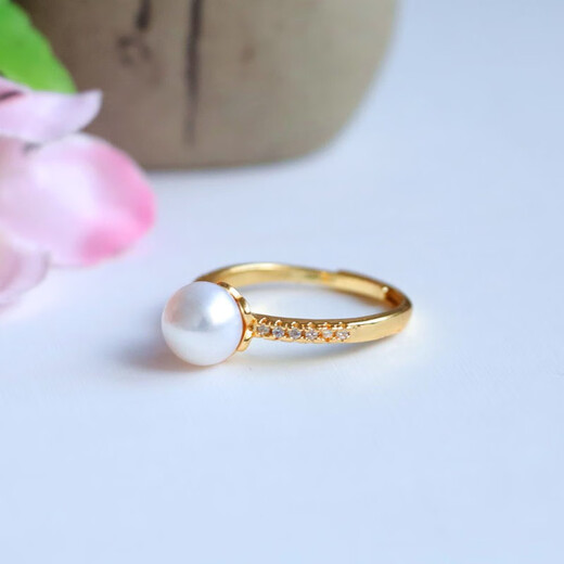 Qichangtang freshwater pearl ring, single full diamond ring, loose ring jewelry, birthday gift for girlfriend, mom, wife, simple freshwater pearl ring