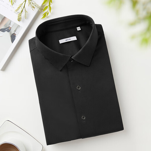 VICUTU short-sleeved shirt men's fashionable skin-friendly and comfortable and easy to take care of solid color versatile shirt VBW88253439Y Black 190/B/44