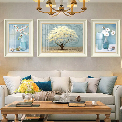 Yimi Wohnzimmer Dekoration Malerei Modernes einfaches Sofa-Hintergrund Wandmalerei Europäischer Esszimmer Hängende Malerei American Mural Ping An Nafu (einfacher, europäischer weißer Rahmen) 55x70*2-70 x 90 cm geeignet für 3 ~ 4 Sofas geeignet