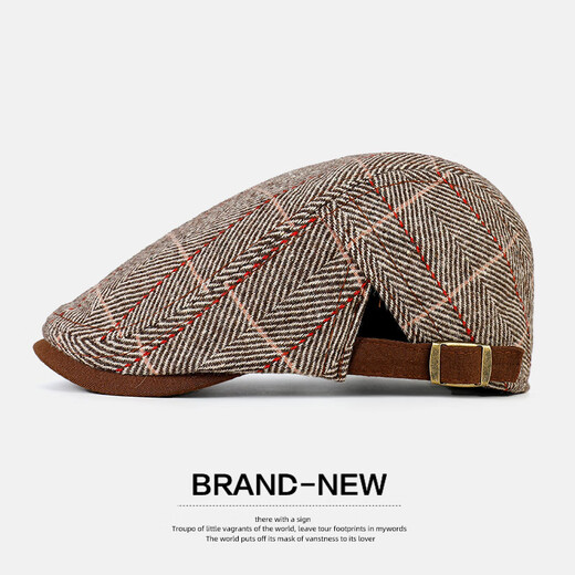 SOMUBAY beret men's classic fashion retro British style forward hat middle-aged and elderly peaked cap elderly grandfather hat plaid coffee color one size fits 56-60CM