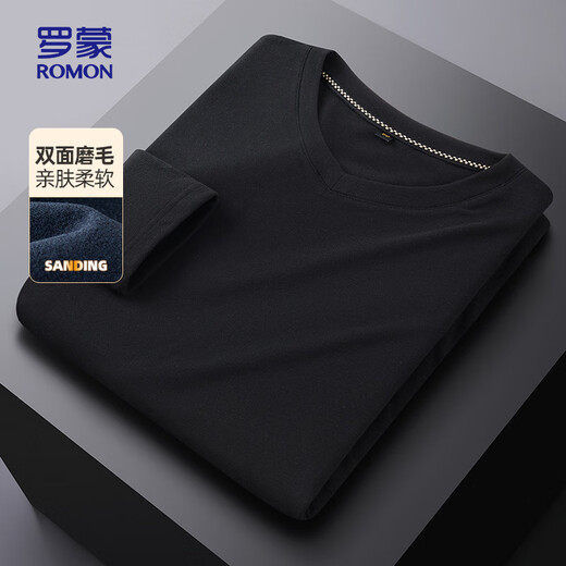 罗蒙（ROMON）长袖T恤鸡心领德绒秋冬保暖长袖男时尚休闲百搭T恤1518白色175
