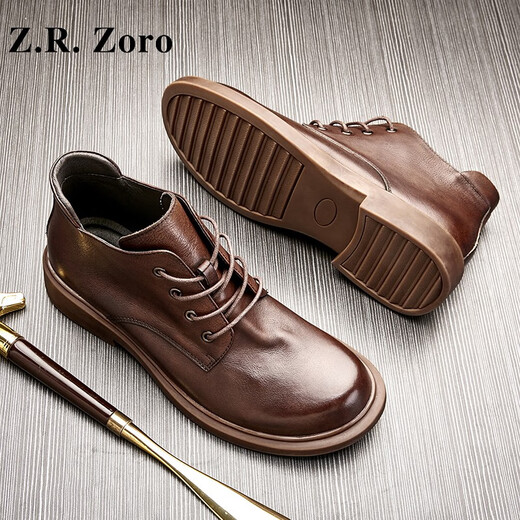 Z.R.Zoro品牌马丁靴男士英伦风中帮靴子2025夏季新款系带时尚软底百搭短靴 红咖色内增高 41