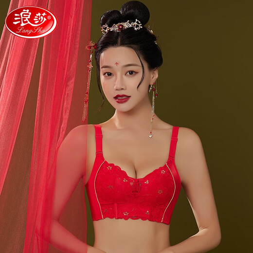 浪莎内衣女士本命年大红色文胸套装无钢圈聚拢四季性感蕾丝鸿运礼盒 6624【6件套礼盒】 75A 【上薄下厚】