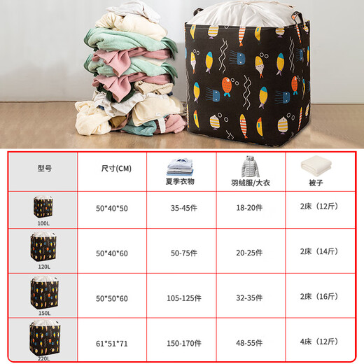 SIVASS Storage Bag Large Capacity Moving Packing Bag Quilt Special Bag Clothes Cotton Quilt Clothing Organizer 100 Liter Black Bottom Fish Buy One Get One Free Buy One Get One Free No Odor/Large Capacity
