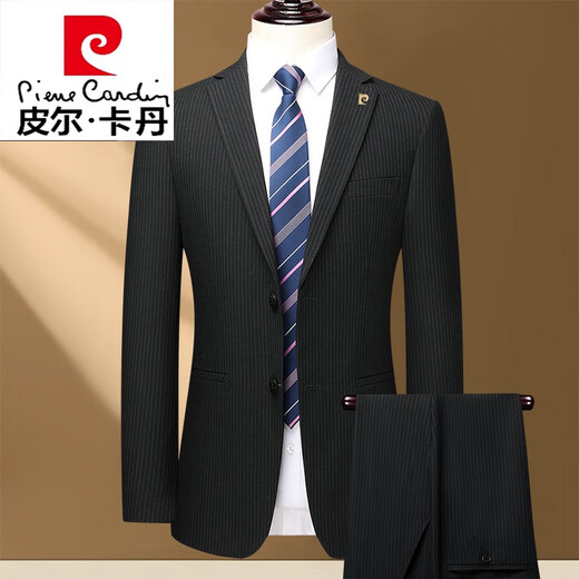 Pierre Cardin brand casual suit suit middle-aged men's business wedding two-piece suit jacket knitted dark gray 6909 striped style 185 yards recommended 150 Jin Jin equals 0.5 kg -160 Jin Jin equals 0.5 kg