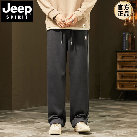 
JEEP SPIRIT2024 autumn and winter new heavyweight thin velvet men's loose wide-leg casual pants workwear American high street sports sweatpants Q829 dark gray L