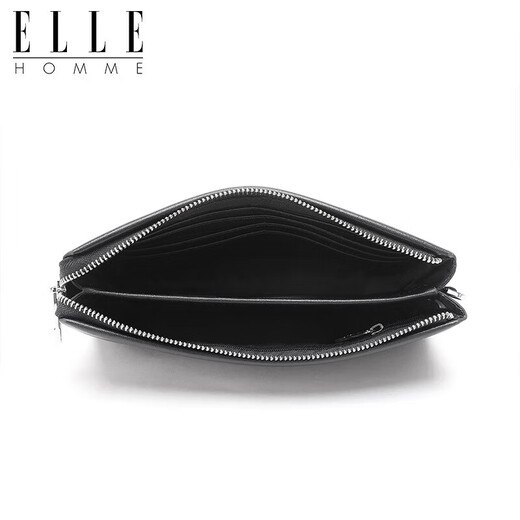 ELLE HOMME男士手包 平纹头层牛皮拉链钱包大容量手拿包时尚男包EB282300350黑色  生日礼物送男友
