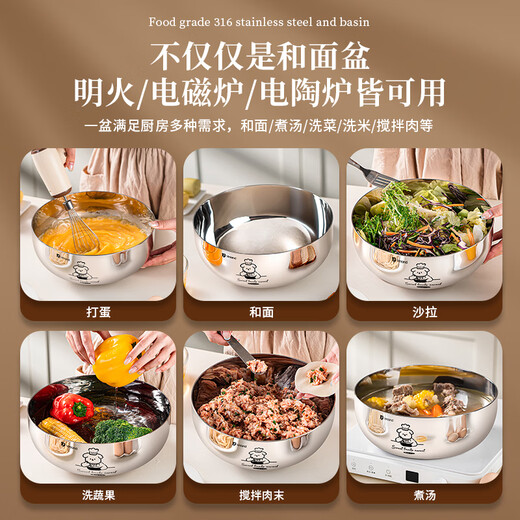 Vinland British 316 stainless steel basin thickened vegetable basin and basin for washing vegetables and salad soup basin food grade 24CM316L and basin-without cover 1 piece