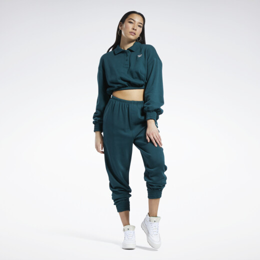 Reebok锐步官方女子COVERUP经典休闲修身短款露脐POLO领套头卫衣 HH9738 S