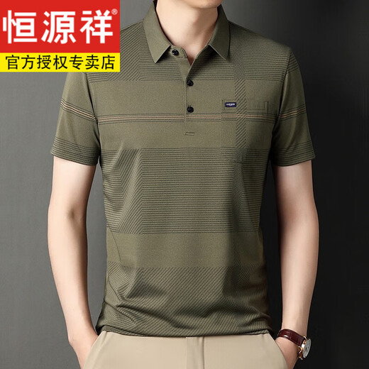 恒源祥短袖t恤男纯棉真口袋春秋款中年爸爸装翻领男士打底polo衣衫春秋 短.袖蓝色 nwxl136-9903 165/M建议120斤以内