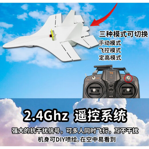 WLYX Songhu remote control fixed-wing aircraft model aircraft glider with a foam resistance for children's school competitions, loose parts + right-hand throttle remote control (needed to be assembled