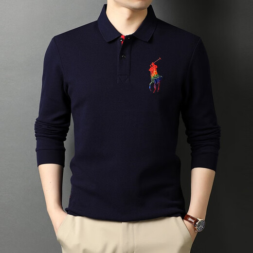 Uston Paul Pure Cotton à manches longues T-shirt Men de base brodé de revers masculin 2023 Nouveau t-shirt en vrac