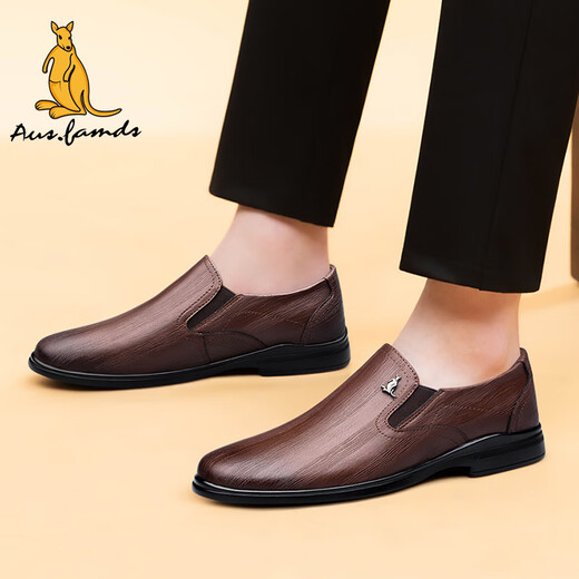 Australian famous kangaroo AUSFAMDS leather shoes for men 2025 winter new authentic men's business casual shoes genuine leather high-end versatile British style formal shoes brown texture 42