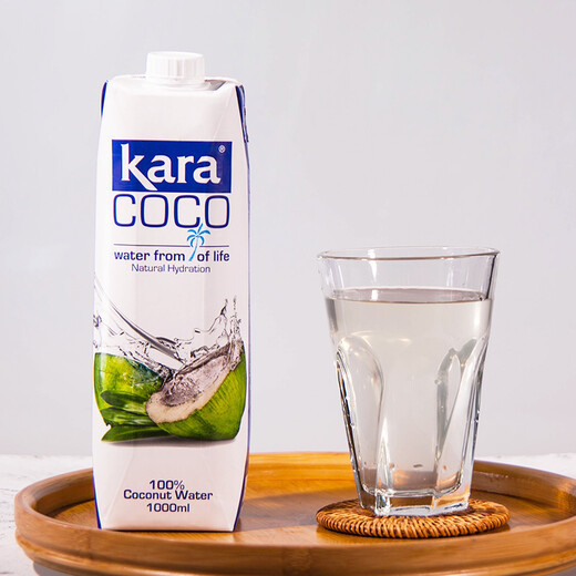 KARA 100% coconut water 1L*12 bottles containing electrolytes, quick hydration drink, 0 fat and low calorie