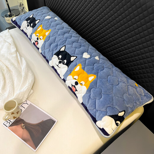 Red Dragonfly Winter Double Couple Style Long Pillow Integrated Long Strip Pillow Parent-Child Large Pillow Core Double Pillow Cover Head Large Pillow Cover Cute Dog [Cotton Milk Fleece is more warmer] Pillow Cover + Pillow Core 48x120cm [1.2 meters bed]