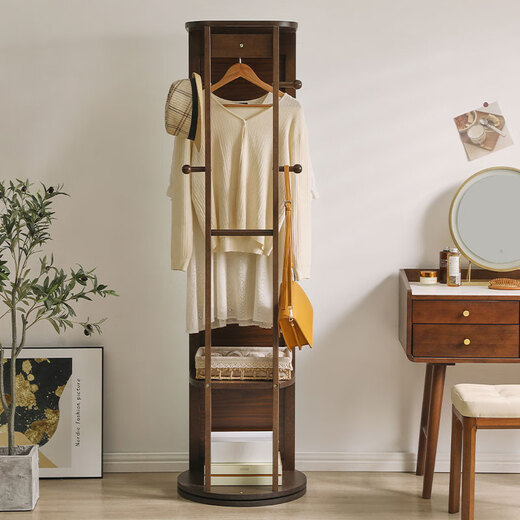 JIAYI multifunctional rotating dressing mirror solid wood full-length mirror fitting mirror floor-standing mirror with clothes hanger for home use upgraded rotating style frameless walnut color