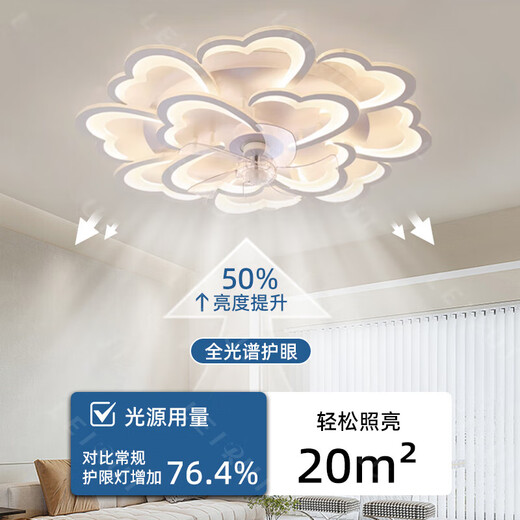 北欧吸顶风扇灯创意莲花客厅电扇灯全光谱智能卧室电风扇可改110V 0W 0㎡内适用 0lm 全光谱ra9712头a