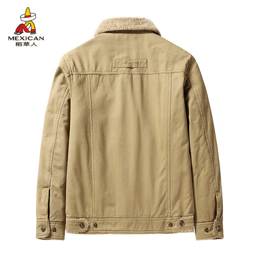 Scarecrow winter bomber jacket men's velvet thickening large size loose cotton coat young and middle-aged lamb velvet workwear cotton jacket 3166 velvet dark blue pure cotton fabric thickened XL 125-140Jin Jin equals 0.5 kg