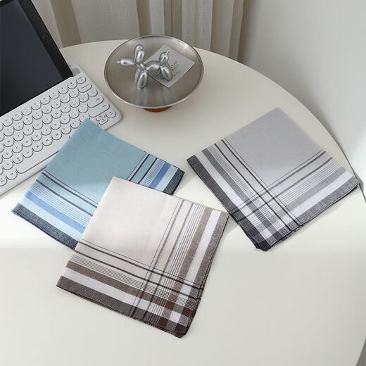 Zeluo nostalgic old-fashioned plaid soft and ancient style men's middle-aged and elderly thin handkerchief cotton sweat-absorbing towel pure cotton retro handkerchief ON# (3 strips) pure cotton about 39CM*39CM