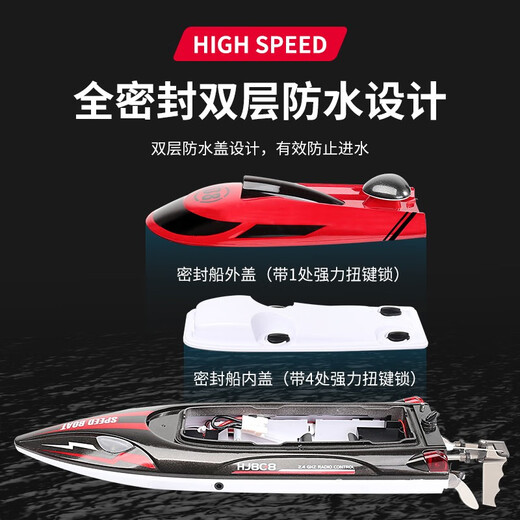 贝趣遥控船快艇游艇电动潜水艇军舰模型可下水儿童玩具男孩六一节礼物 36cm蓝【双电30分钟+灯
