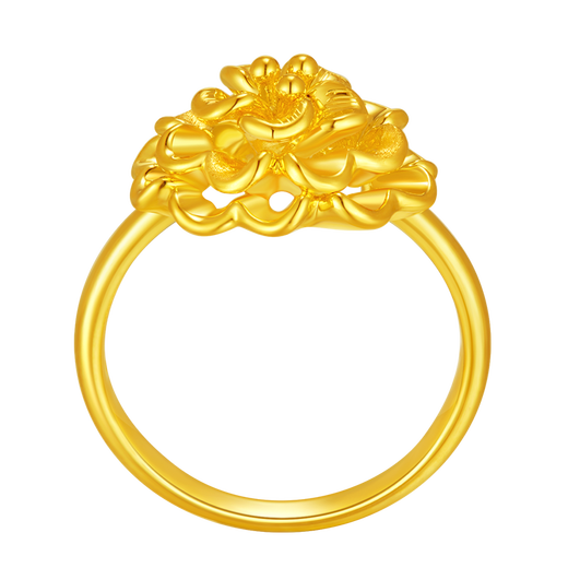 Laomiao gold ring, solid gold peony ring, flower blooming wealth gold ring, a holiday birthday gift for mom and wife, about 2.7g/15 circle sizes (applicable to 14-16#)
