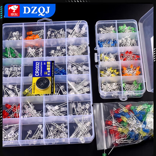 DZQJ 3MM/5MM light-emitting diode package LED lamp beads component package red, green, orange, yellow, blue, white mist bag/box 3mm+5mm light-emitting diode, 5 types each in box (100 pieces in total)