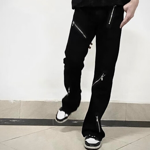 7 high-quality American retro jeans men's 2024 new zipper design and fashionable and handsome versatile casual wide-leg trousers DDD-653 black XL