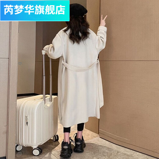 Rui Menghua Autumn and Winter 2025 Girls' New Woolen Coat Girls' Korean Style Large Children's Over-the-Knee Long Woolen Fashionable Jacket Black 150 Recommended height to be within 152cm