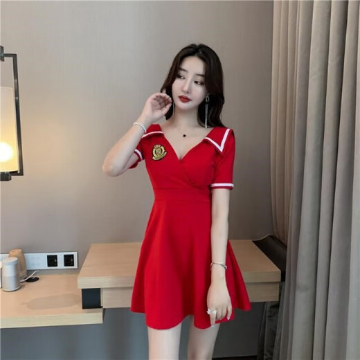欲动夜场性感女装显瘦夜店性感连衣裙洗浴按摩短裙连衣裙技师工装 708黑色 XL （110-120斤）