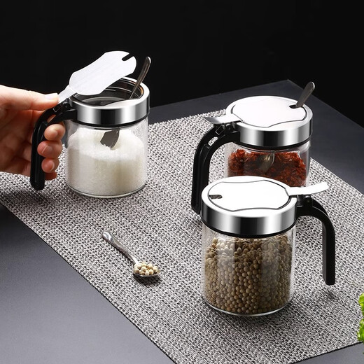 Xibi Secret Garden Edelstahl-Gewürzbox Küche Kombination SALTWARE Feuchtigkeitsdichtes Glas Haushaltsgewesen Dose Aufbewahrungsbox-Gewürzflasche 1 380 ml Gewürzflasche (Edelstahlkappe)