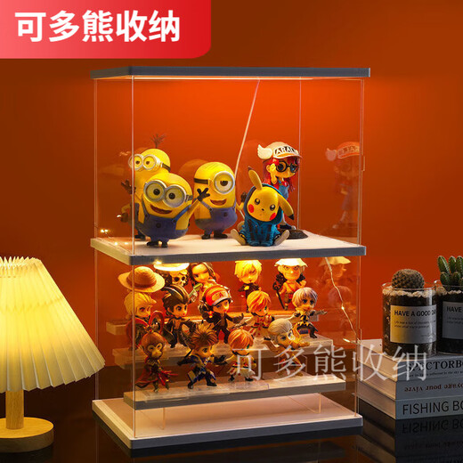 默然诺尔盲盒展示柜盲盒收纳盒带灯白色展示盒防尘透明积木 中号顶灯带梯子2层款6623dt
