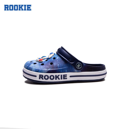ROOKIE children's shoes, boys' and girls' clogs, summer new children's beach toe-cap sandals, with 6 cartoon buckles, feather white/midnight blue 31 32, suitable for feet 19.5-200cm long