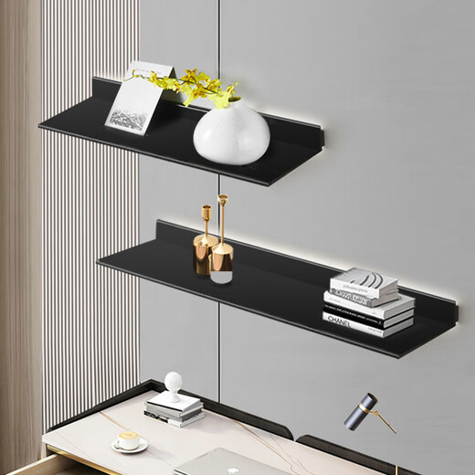 Panxudou aluminum alloy LED light-emitting shelf partition wall wall one-word rechargeable storage display shelf bookshelf matte black 40 cm