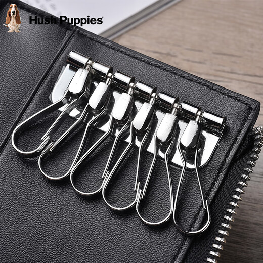Hush Puppies key bag men's ID bag bank card access control card two-in-one genuine leather card bag portable key chain storage bag black HC-1811007W-577
