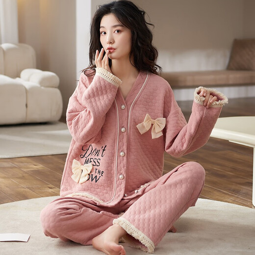 
Comfortable shirt for women, winter pure cotton long sleeves, autumn and winter warmth thin cotton air cotton mezzanine, women's warm home clothing MC15269 M (recommended 80-100 Jin [Jin equals 0.5 kg])
