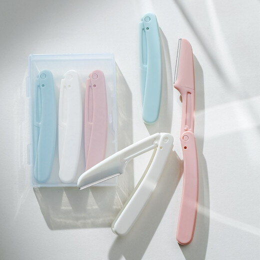 Miaoqian Folding Eyebrow Trimmer Blade, Safe, Anti-Scratch, Replacement, Female Beginner Set, Men's Beauty Salon Use, Three-Color Folding Eyebrow Trimmer + Eyelash Curler