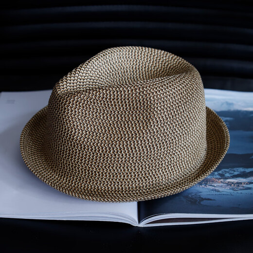 Tochino summer young and middle-aged large size men's straw hat breathable sun protection short brim casual jazz hat women's trendy top hat British khaki regular size M (55-57.5CM)