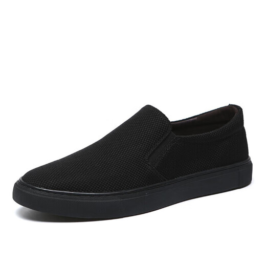 JRNR Brand Herren alte Peking-Stoffschuhe Herrenschuhe Frühling und Sommer Neue Leinwandschuhe lässige ein Fuß faule Schuhe Männer Schwarze Schwarze Sohle 43