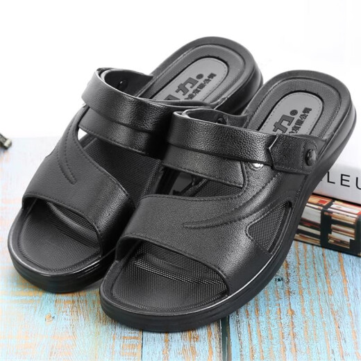 
Huili Shanghai Huili Sandals men's summer simple non-slip wear-resistant daily work and leisure home two-wear beach sandals Huili 3888/black 39