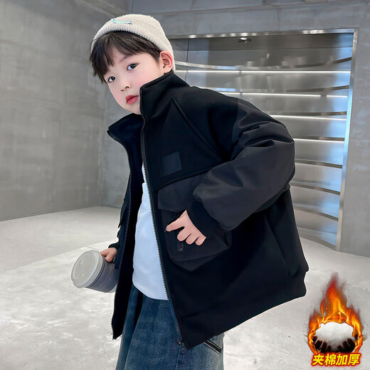 Katu Blue Cat Children's Wear Boys' Winter Jacket 2024 New Medium and Large Children's Thickened Autumn and Winter Boys' Street Ruff Handsome Cotton Clothes Trendy Black 150cm