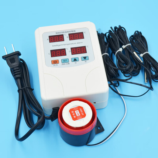 
Kailux 9904 four-channel temperature test alarm multi-channel high and low temperature alarm upper and lower limit digital display adjustable temperature control host 9904+4 10-meter temperature measuring probes