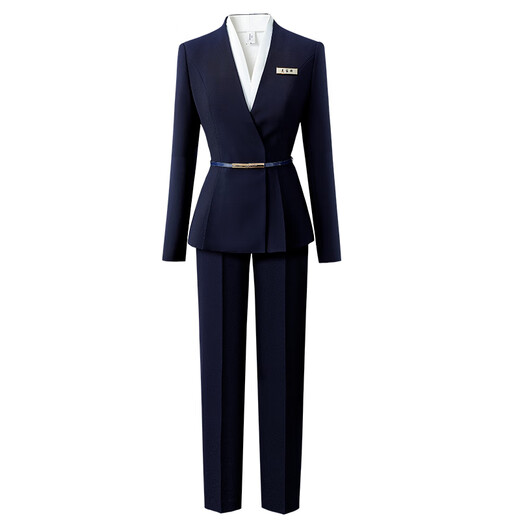 Weishipin professional wear women's suit new spring and autumn small suit temperament jewelry hotel front desk customer service work clothes suit (navy blue) suit + trousers + 403 shirt L recommended 108-117 Jin Jin equals 0.5 kg