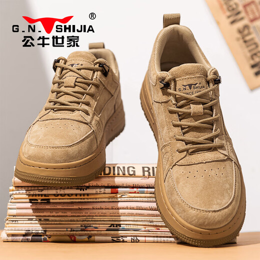 Chaussures masculines de la famille Bull 2024 Printemps et été Nouveaux chaussures de travail en toison rétro en cuir authentique décontractée basse chaussures parfaites britanniques khaki 42