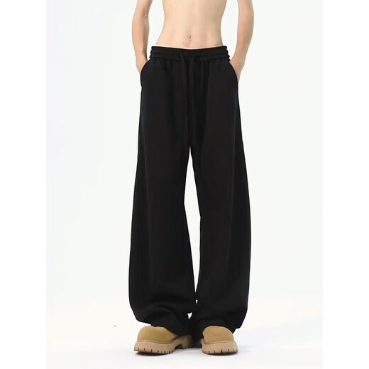 Digada American trendy high street scimitar pants for men in spring and autumn, loose vertical straight wide leg pants, sports and casual trousers SBXS-A160 black L (size is too large, it is recommended to take a smaller size)