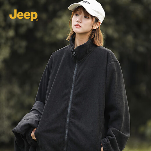 Jeep (JEEP) assault jacket for men and women, three-in-one two-piece set, warm, windproof and velvet jacket, Phantom Black XL