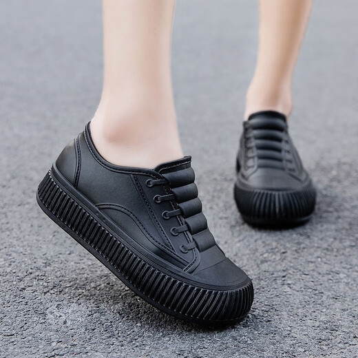 淇丝蔓时尚雨鞋女士低帮内增高防水鞋浅口耐磨厚底短筒防滑雨靴厨房胶鞋 粉色单鞋【标准码】无棉 36